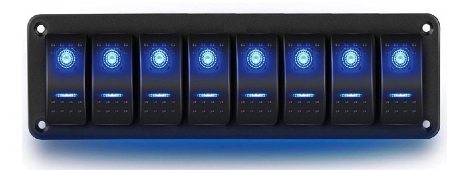 Switch panel 7xON-OFF + 1xON(MOM)-OFF blue LED IP65 2340x70mm 12V-20A 24V-10A