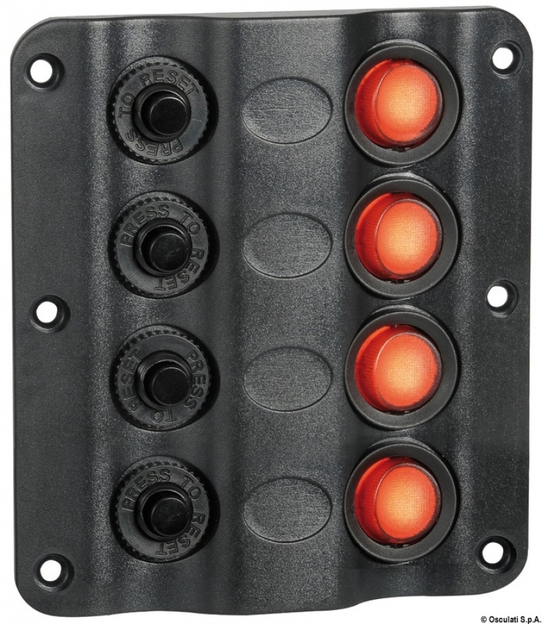 Wave electric control panel 4 switches and fuses 4Ax1 + 6Ax1 + 8Ax1 + 10Ax1 110mm x 100mm  IP54