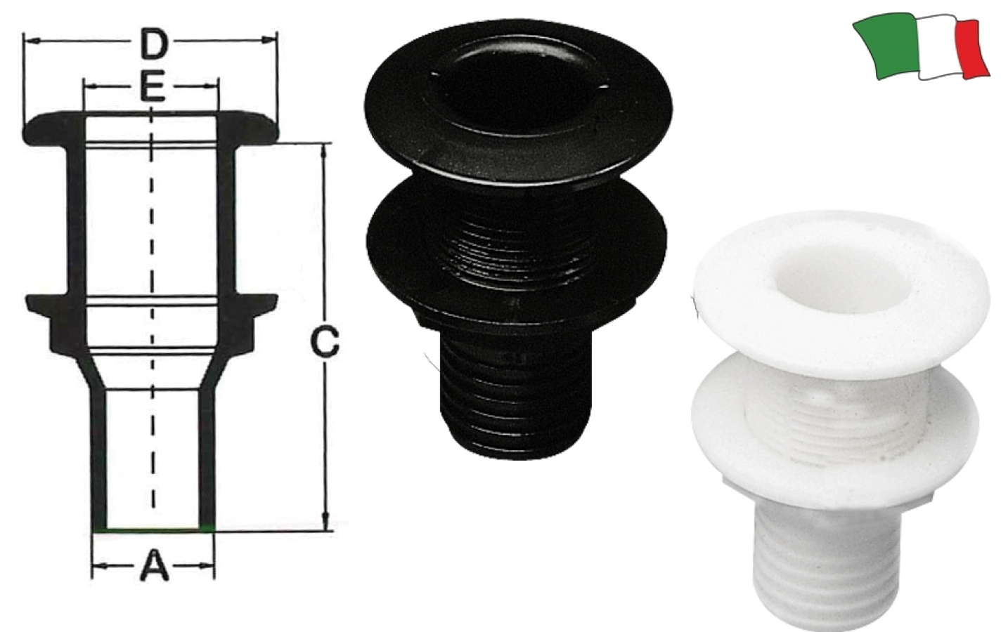 THRU-HULL FITTING -input Ø25 mm - black ABS