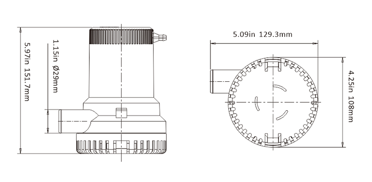 Bilge pump 12V 8A 1500GPH 95L/min 29mm Seaflo SFBP1-G1500-01
