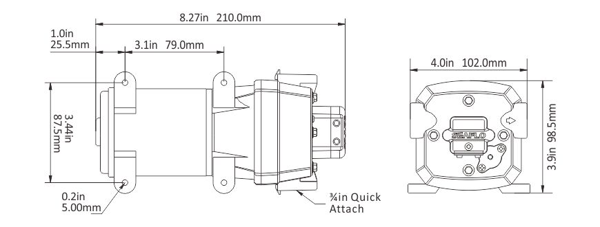 Seaflo Fresh water presure pump 12V 3A 10L/min 1.2bar 17psi 210x108xh99mm - with automatic switch SFDP1-027-017-41