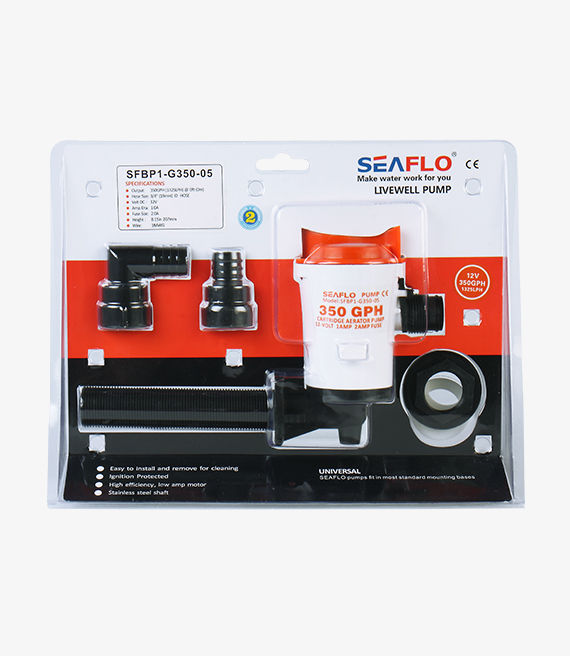 Водяной насос Seaflo LiveWell 350GPH 22l/min 12V 1A - выход 19 мм - для ящиков для рыбы - SFBP1-G350-05