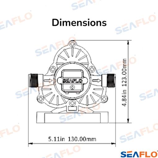 Fresh water diaphragm pump series 33 Seaflo 12V 11.6l/min 3.1Bar 45psi Ø1/2" 14MNPT SFDP1-030-045-33